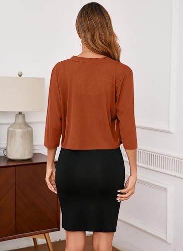 Image of Iandroiy Women's 3 /4 Sleeve Shrugs Lightweight Open Front Cropped Cardigan for Women