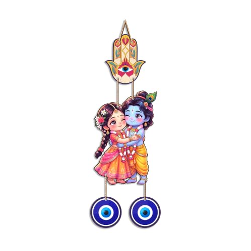 Image of Artvibes Cute Radha Krishna Nazar Battu Wall Hanging for Main Door Entrance | Evil Eye Protection Decor for Home Temple Bedroom Office | Positive Energy Gift Item (WH 8579N)