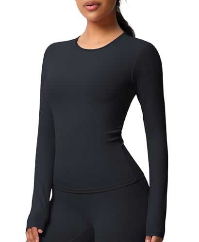 JTSON Camiseta Deportiva de Manga Larga para Mujer Transpirable Camisa Funcional T Shirt Cuello Redondo Running Camisa Elástica Compresión Top for Yoga Gym Workout Correr Fitness