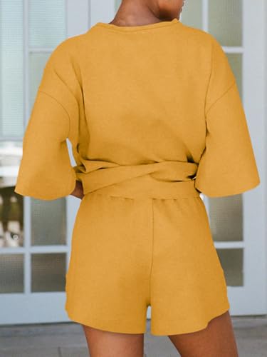 Image of Tankaneo Womens Pajama Sets 3 /4 Sleeve Oversized Tops & Loose Fit Shorts Lounge Set with Pockets Loungewear