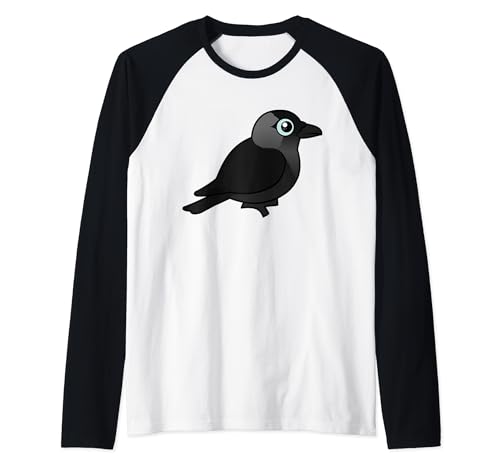 Cute Cartoon Jackdaw Corvid Birdorable Bird Raglan Baseball Tee