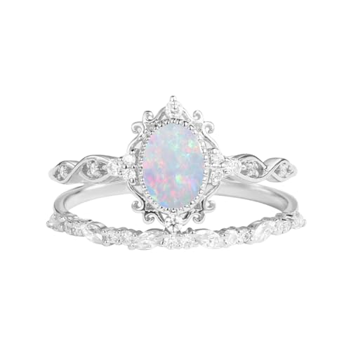 S925/10K/14K/18K Gold 1.5 CT Oval Genuine Opal Engagement Ring for Women Opal with Moissanite Ring Wedding Set Jewelry Gift for Her2