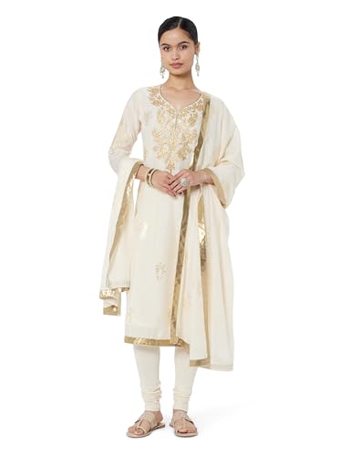 Image of BIBA Women Poly Chanderi Straight Printed Suit Set