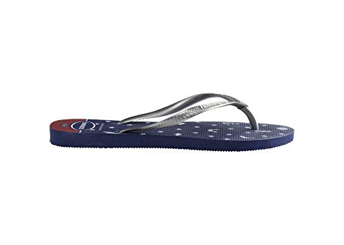 Chinelo Slim Nautical, Havaianas, Meninas, Marinho/Prata, 23/24