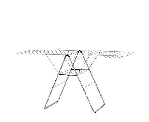 Brabantia HangOn Laundry Drying Rack (25m / Metallic Grey) Compact, Foldaway, Adjustable Indoor Stainless Steel Clothes Horse