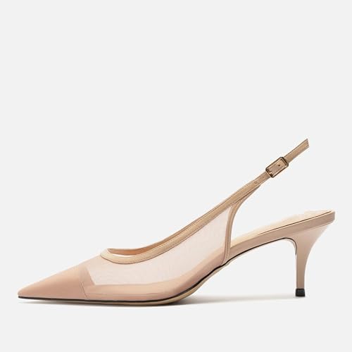 Image of Mesh Kitten Heels for Women Slingback Design with Pointed Toe Breathable and Stylish Elegant Low Heel for Comfort
