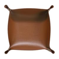 sourcing map PU Leather Valet Tray Unisex Folding Small Catchall Tray Portable Entryway Table Tray Nightstand Bedside Desk Tray for Key Wallet Watch Coin Jewelry Dice, Brown