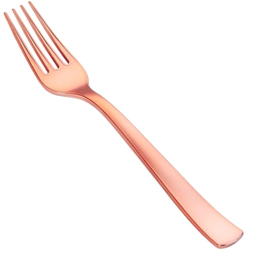 YOUBET 50PCS Rose Gold Plastic Forks - Heavy Duty Plastic Forks - Solid Durable Rose Gold Disposable Silverware for Party Picnic Wedding and Daily Use