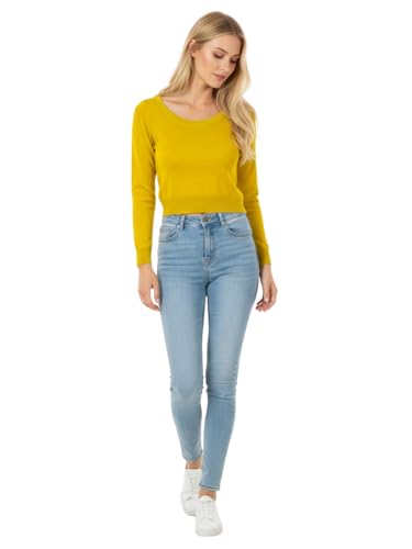 Image of Women's Crop Top Stretch Sweater - Long Sleeve Slim Bodycon Crewneck Casual Basic Solid Cropped Knit Pullover Top