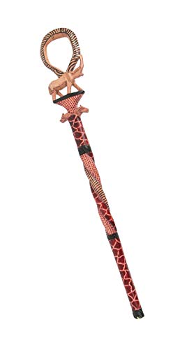 Hand carved elephant and wild animal print wooden walking stick