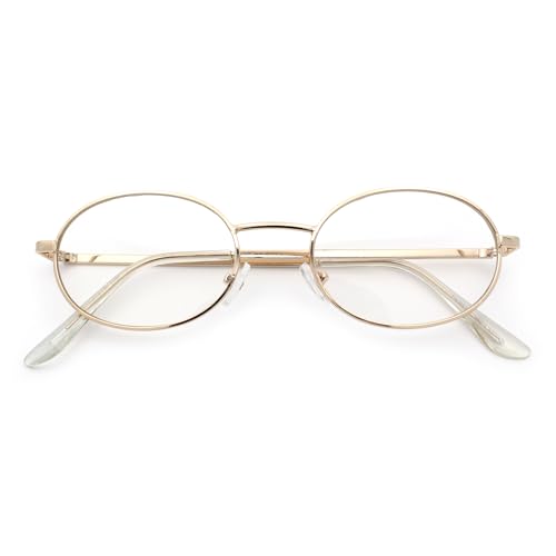 SA106 Classic Retro Oval Round Metal Rim Clear Lens Eyeglasses Gold - Clear