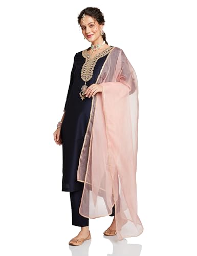 Image of Amazon Brand - Myx Women's Embroidered Kurta Set with Organza Dupatta (Available in Plus Sizes)
