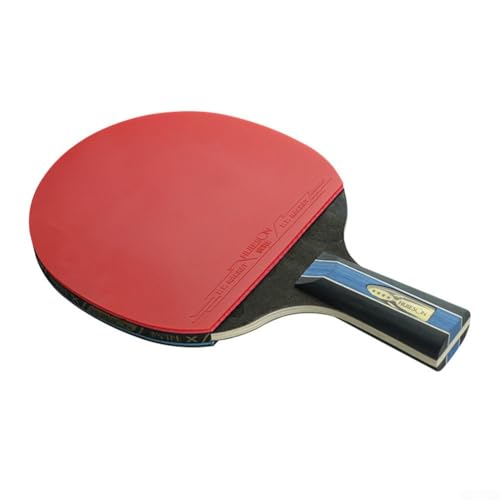 Gdfnmogo Raqueta de tenis de mesa, 4 estrellas de doble cara de goma adhesiva, mango de madera pura de 7 capas para paleta de ping pong, ligera y flexible (mango corto)