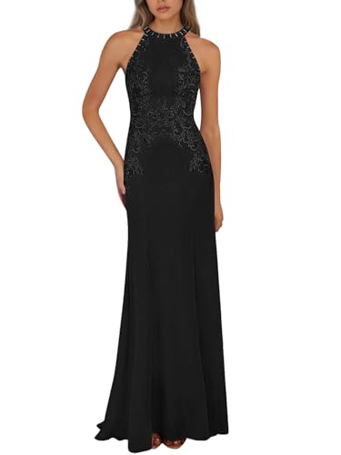 Long Lace Mother of The Bride Dresses for Women Mermaid Halter Formal Dress Wedding Guest Gowns - Main Image