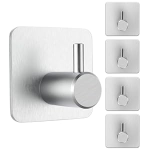 VMUTGA Handdoekhouder zonder boren, zilver, roestvrij staal, zelfklevende haken, wandhaken voor badkamer, keuken, toilet, kantoor, 5 stuks