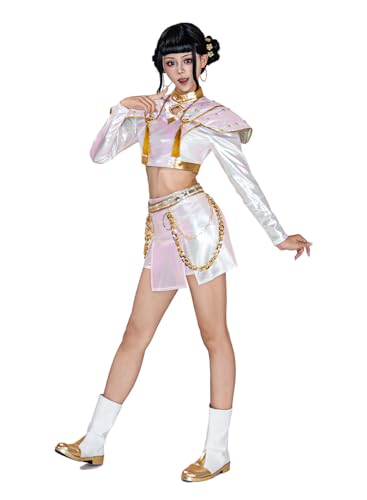 OSIAS Women Zoey Cosplay Costume White Stage With Dazzling Laser Design (M)