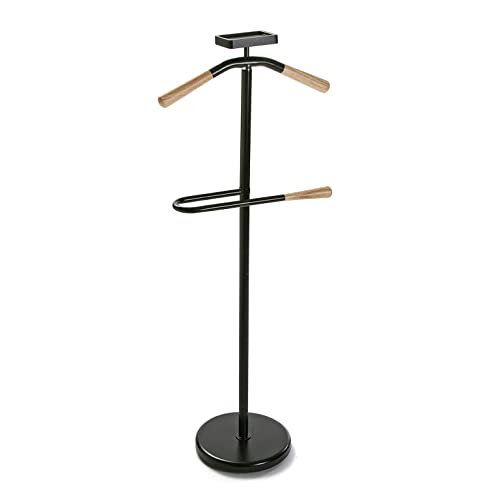 Versa Cham Galán de Noche Moderno Multifuncional con 2 Perchas o Colgadores para Ropa de Hombre o Mujer, Medidas (Al x L x An) 108 x 44 x 25 cm, Metal, Color Negro y Madera