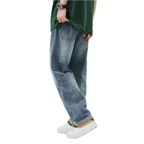 Jeans Pants Trousers Denim Rear Pocket Camouflage for Men's Niche Design Sense Washed Loose Straight Down Commuter Wear3