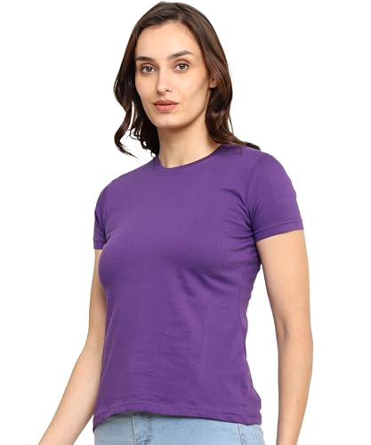 Image of Round Neck T-Shirt Top for Women | Combed Bio-Washed Ring Spun Cotton | Plain | Short Sleeves