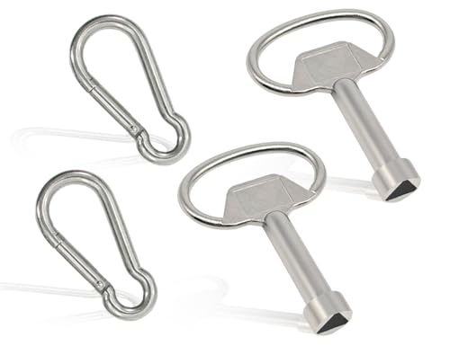 KAPSING 2+2 Stück Dreikantschlüssel, 2 Meatll Dreikantschlüssel Mülltonne mit 2 Schlüsselanhänger, dreikantschlüssel für absperrpfosten, 3 kant schlüssel, Dreikant Wasserhahn Schlüssel