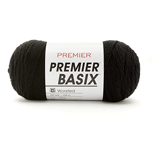 Premier Yarns Basix Solid Worsted Yarn Made of Acrylic Ideal Yarn for Crocheting and Knitting Black 359 Yards