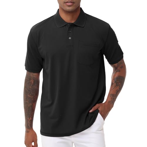 TIHEEN Men's Big & Tall Moisture Wicking Performance Golf Polo Shirt with Pocket Short Sleeve