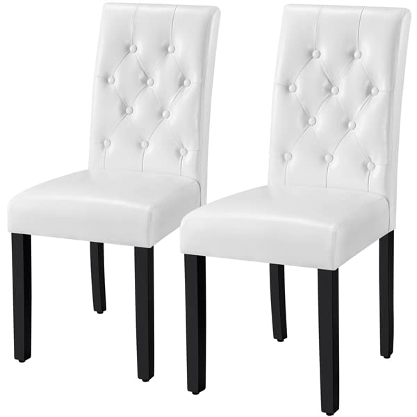 Abician Lot de 2 Chaises de Salle à Manger Dossier Haut et Assise Rembourrées Pieds en Chêne Cuisine Hôtel Salon Maison 45,5 × 62 × 98,5 cm Blanc