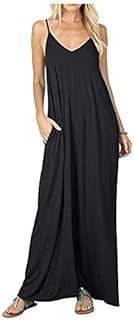 Women's Summer Casual Plain Flowy Pockets Loose Beach Cami Maxi Dress