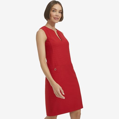 Image of Tommy Hilfiger Women's Sleeveless Split Neck Solid Jacquard Knit Dress