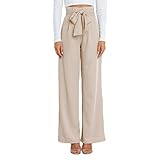 Plustrong Womens Flowy Wide Leg Dress Pants High Waist Belted Business Casual Palazzo Work Pants(Apricot 022,L)