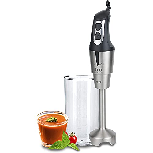 TM Electron TMPBA008 - Batidora de Mano de 400W de Potencia, 2m de Cable, Campana y Eje de Acero Inoxidable, Control graduable de Velocidad y empuñadora ergonómica. Incluye Vaso medidor de 900ml. …