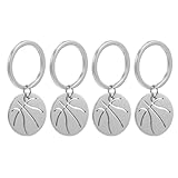 OFFSCH 4 llaveros de baloncesto para aficionados al deporte - Dijes de acero inoxidable para bolsas de baloncesto - Llavero pequeño para fiestas, recuerdos de equipos, premios deportivos y regalos