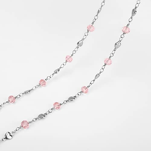 Image of Eyeglass Chain Silver Stainless Steel Handmade Necklace for Reading Glasses Sunglass Beaded Chains for Men Women