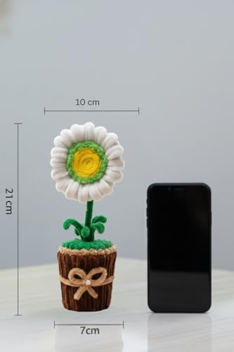 Image of Handmade Artificial Flower Pot for Home Decor | Cute Fuzzy Wire Pipe Cleaner Flower Plant | Aesthetic Tabletop Decorative Pot for Home, Office & Gifting (Soft Bloom :- Neon-White)