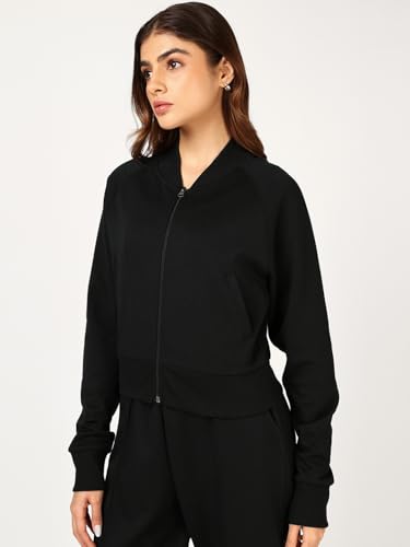 Image of Bewakoof Women's Solid Regular Fit Full Sleeve High Neck Polycotton Crop Sweatshirt