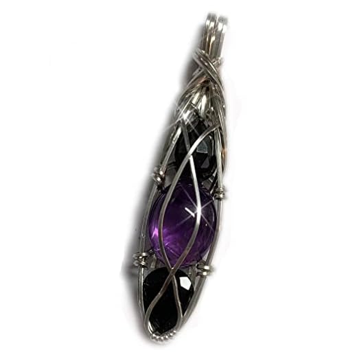 Black Tourmaline Amethyst Hematite Crystal Pendant Necklace Sterling Silver Protection Combination Stone Jewelry TABS1 (Hematite Amethyst Tourmaline, sterling-silver)