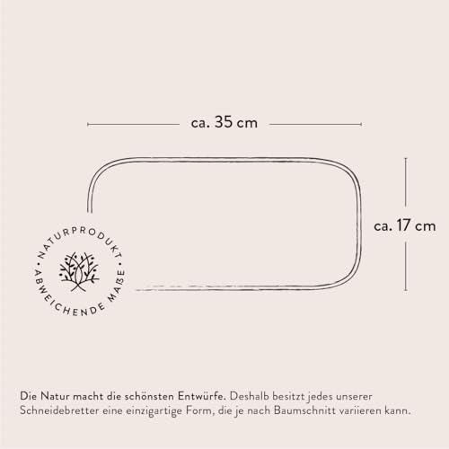 DAS OLIVENHOLZBRETT® Schneidebrett aus Olivenholz/Antipastibrett/Vesperbrett/Servierbrett/Chacaturieboard/Brotzeitbrett aus Olivenholz/Olivenholzbrett mit naturbelassenem Rand, 35cm