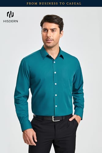 Image of HISDERN Mens Dress Shirts Long Sleeve Button Down Casual Shirts for Men Inner Contrast Formal Business Tuxedo Wedding Shirt