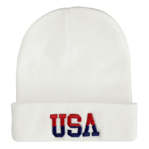 LELVK USA Beanie with Embroidered American Flag Hat Double Layer Knit Winter Skull Cap for Men & Women
