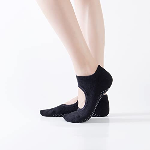 Image of Yoga Pilates Toe Socks Toeless Socks with Grips for Women Non Slip Cushioned Low Cut Ankle Socks for Dance