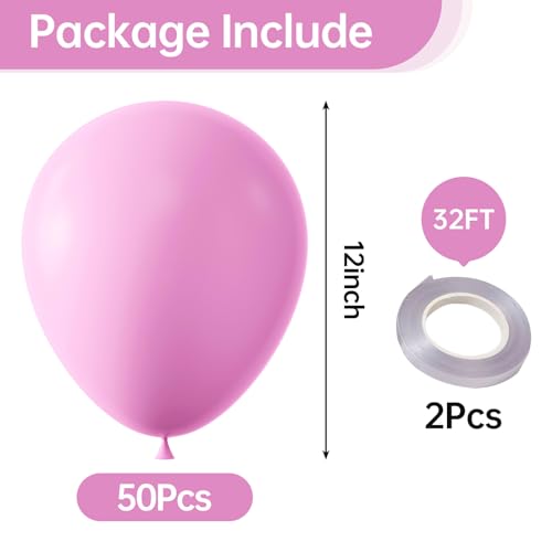 Image of KALOR 12 Inch Dark Pink Balloons, 50 Pcs Latex Helium Balloons for Kid's Birthday Party, Baby Shower, Wedding, Graduate Party Decorations