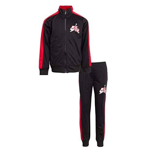 Jordan Boy`s Classics Tricot Full Zip Jacket and Jogger Pants 2 Piece Set (Black(758509-023)/Red, 2T)