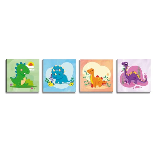Tableaux décoratifs pour enfants et bébés - Cadre déco chambre Dino Animé 30x30