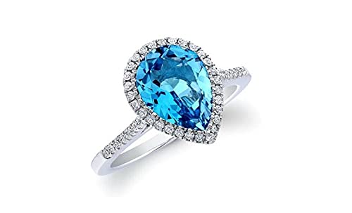 Purple Star 925 Sterling Silver Created Blue Topaz Women Engagement Ring 0.75 Ct Pear Shape 14K White Gold Plated