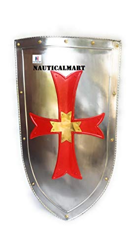 Nautical-Mart Medieval Heavy Red Cross Knight Shield Battle Armor Medieval Heater Shield 32inc