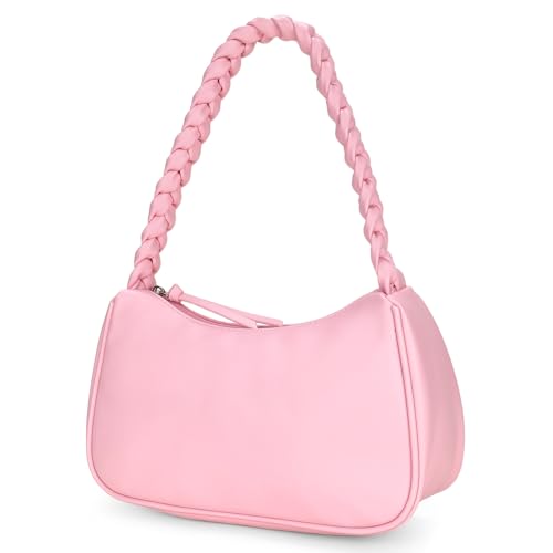 Leather Shoulder Bag for Women, Cute Hobo Tote Handbag Mini Clutch Purse with Zipper Closure