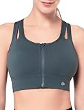 イベット スポーツブラ 揺れない 前開き レディース ハイサポート スポブラ クロスバック 大きいサイズ 一体型カップ ノンワイヤー スポーツブラジャー L ブルーグレー