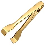 Acellegic 1 Pcs Ice Tongs for Ice Bucket Gold Stainless Steel Food Serving Tongs with Teeth for Bar Hotel Home Kitchen Cocktail Whiskey Tea Party Serving Utensils Housewarming Gift