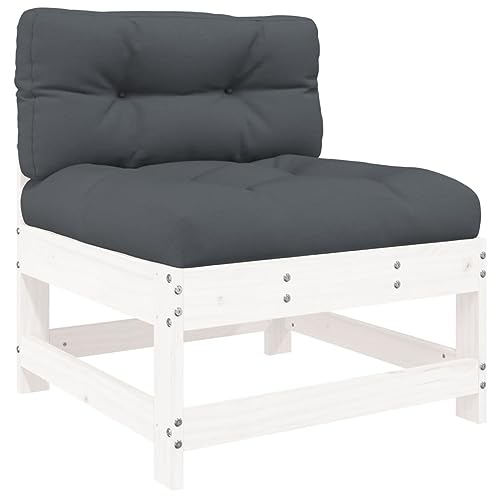 vidaXL Mittelsofa, Gartensofa mit Kissen Latten-Design, Modular Holz Sofa für Garten Terrasse, Gartenmöbel Loungemöbel, Weiß Massivholz Kiefer