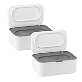 XxinXrong 2pcs Wet Wipes Dispenser, Wet Wipes Container Box Refillable, Wet Wipes Storage Box for Home Office Kitchen Bathroom to Keep Wipes Fresh and Clean - White Grey - Image 1
